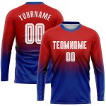 Personalized Red White-Royal Sublimation Long Sleeve Fade Fashion Soccer Uniform Jersey Team Custom Name and Number