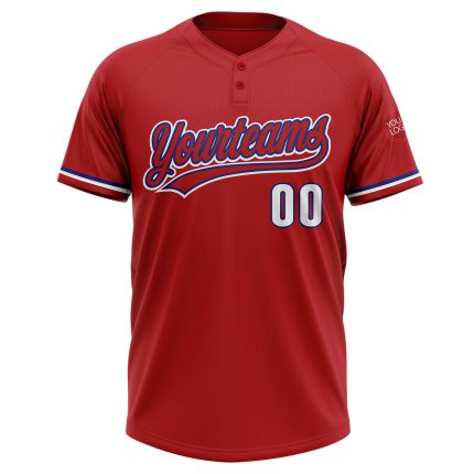 Personalized Red White-Royal Two-Button Unisex Softball Jersey Team Custom Name and Number
