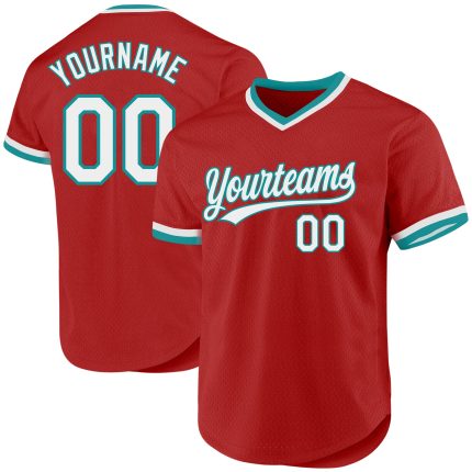 Personalized Red White-Teal Authentic Throwback Baseball Jersey Team Custom Name and Number