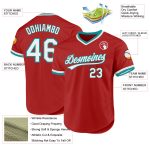 Personalized Red White-Teal Authentic Throwback Baseball Jersey Team Custom Name and Number