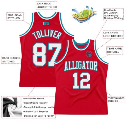 Personalized Red White-Teal Authentic Throwback Basketball Jersey Team Custom Name and Number