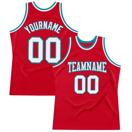 Personalized Red White-Teal Authentic Throwback Basketball Jersey Team Custom Name and Number