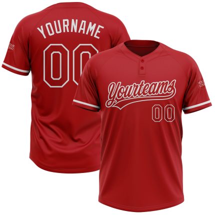 Personalized Red White Two-Button Unisex Softball Jersey