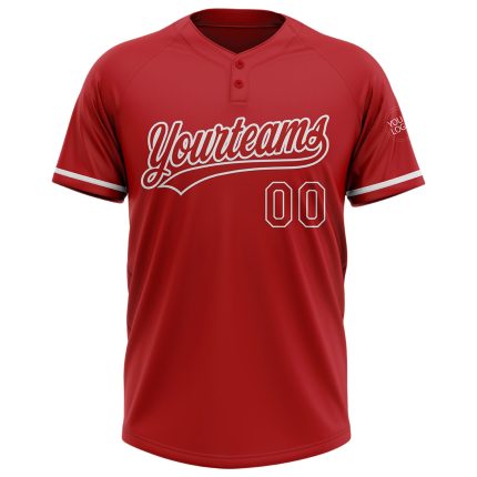 Personalized Red White Two-Button Unisex Softball Jersey