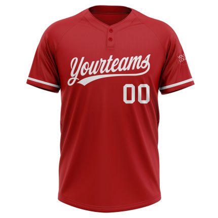 Personalized Red White Two-Button Unisex Softball Jersey Team Custom Name and Number