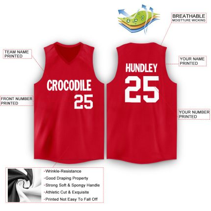 Personalized Red White V-Neck Basketball Jersey