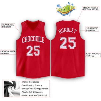 Personalized Red White V-Neck Basketball Jersey Team Custom Name and Number