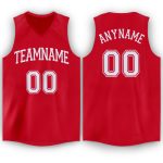 Personalized Red White V-Neck Basketball Jersey Team Custom Name and Number