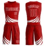 Personalized Red White Wind Shapes Round Neck Sublimation Basketball Suit Jersey Team Custom Name and Number