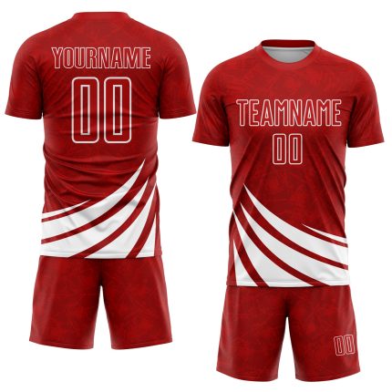 Personalized Red White Wind Shapes Sublimation Soccer Uniform Jersey Team Custom Name and Number
