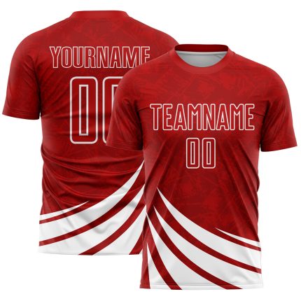 Personalized Red White Wind Shapes Sublimation Soccer Uniform Jersey Team Custom Name and Number