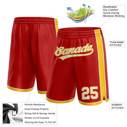 Personalized Red White-Yellow Authentic Basketball Shorts Team Custom Name and Number