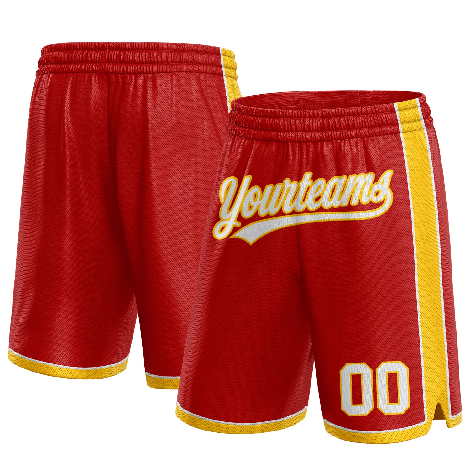 Personalized Red White-Yellow Authentic Basketball Shorts Team Custom Name and Number