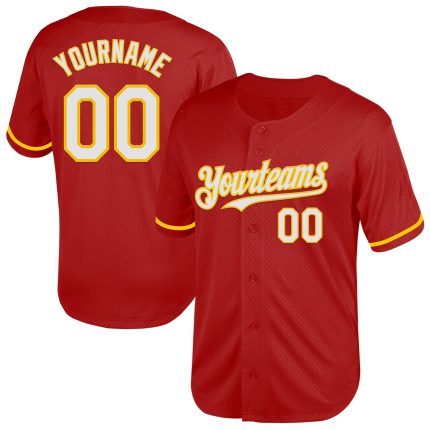 Personalized Red White-Yellow Mesh Authentic Throwback Baseball Jersey Team Custom Name and Number