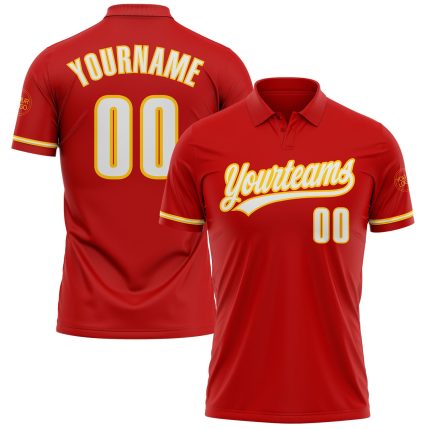 Personalized Red White-Yellow Performance Vapor Golf Polo Shirt Team Custom Name and Number
