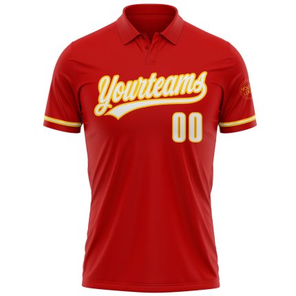 Personalized Red White-Yellow Performance Vapor Golf Polo Shirt Team Custom Name and Number