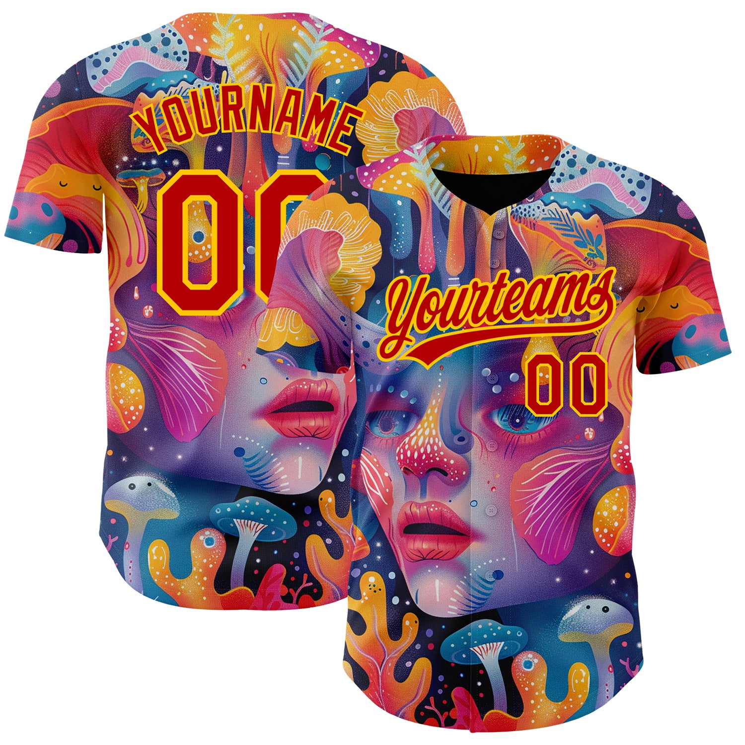 Personalized Red Yellow 3D Pattern Design Abstract Painting Authentic Baseball Jersey Team Custom Name and Number