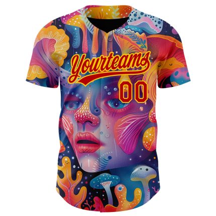 Personalized Red Yellow 3D Pattern Design Abstract Painting Authentic Baseball Jersey Team Custom Name and Number