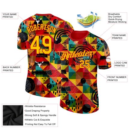 Personalized Red Yellow 3D Pattern Design Black History Month Performance T-Shirt Team Custom Name and Number