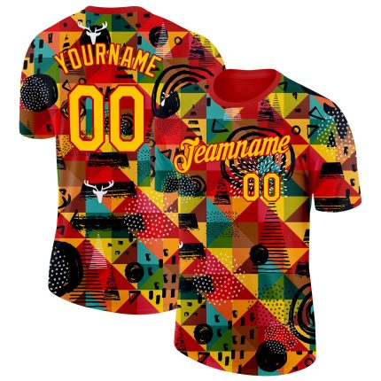 Personalized Red Yellow 3D Pattern Design Black History Month Performance T-Shirt Team Custom Name and Number