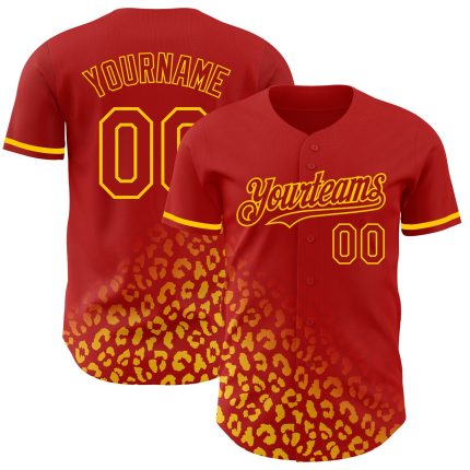 Personalized Red Yellow 3D Pattern Design Leopard Print Fade Fashion Authentic Baseball Jersey Team Custom Name and Number