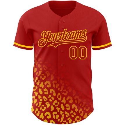 Personalized Red Yellow 3D Pattern Design Leopard Print Fade Fashion Authentic Baseball Jersey Team Custom Name and Number