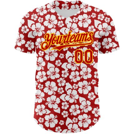 Personalized Red Yellow 3D Pattern Design Tropical Hawaii Flower Authentic Baseball Jersey Team Custom Name and Number