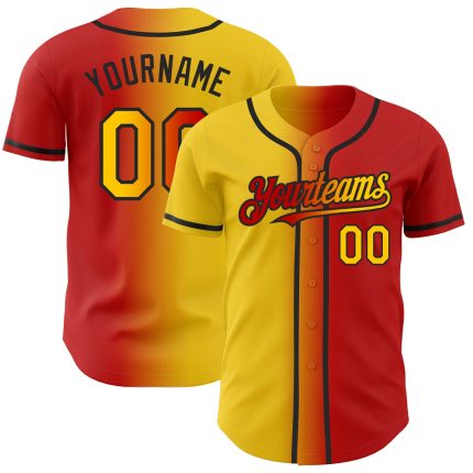 Personalized Red Yellow-Black Authentic Gradient Fashion Baseball Jersey Team Custom Name and Number