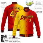 Personalized Red Yellow-Black Bomber Full-Snap Varsity Letterman Gradient Fashion Jacket Team Custom Name and Number