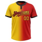 Personalized Red Yellow-Black Gradient Fashion Two-Button Unisex Softball Jersey Team Custom Name and Number