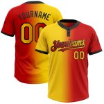 Personalized Red Yellow-Black Gradient Fashion Two-Button Unisex Softball Jersey Team Custom Name and Number