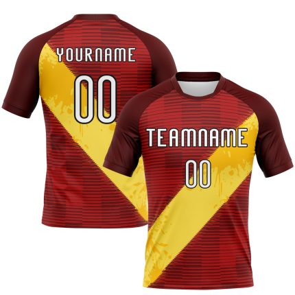 Personalized Red Yellow-Black Lines Sublimation Volleyball Uniform Jersey Team Custom Name and Number