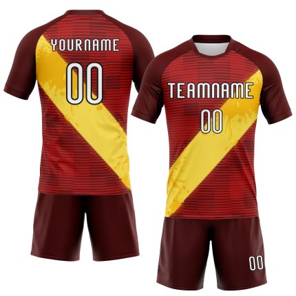 Personalized Red Yellow-Black Lines Sublimation Volleyball Uniform Jersey Team Custom Name and Number
