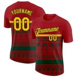 Personalized Red Yellow-Green 3D Pattern Design Black History Month Performance T-Shirt Team Custom Name and Number