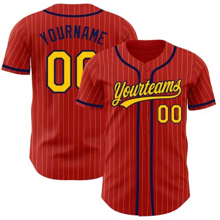Personalized Red Yellow Pinstripe Navy Authentic Baseball Jersey Team Custom Name and Number