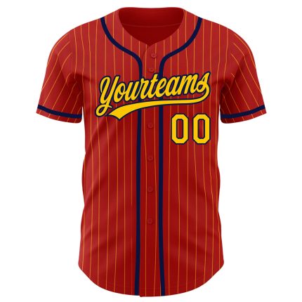 Personalized Red Yellow Pinstripe Navy Authentic Baseball Jersey Team Custom Name and Number