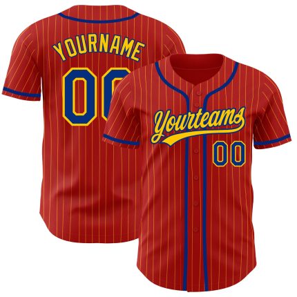 Personalized Red Yellow Pinstripe Royal Authentic Baseball Jersey Team Custom Name and Number