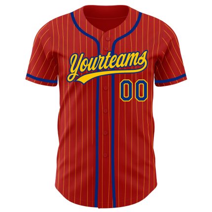 Personalized Red Yellow Pinstripe Royal Authentic Baseball Jersey Team Custom Name and Number