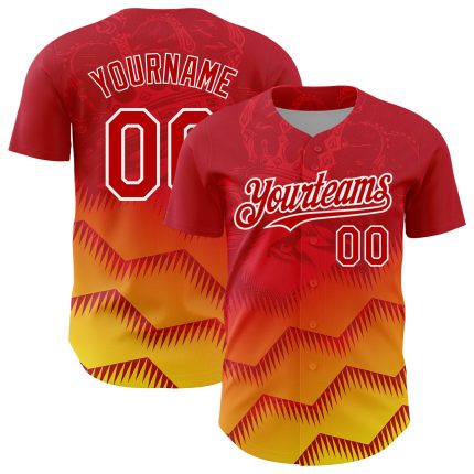 Personalized Red Yellow-White 3D Pattern Design Animal Lion Authentic Baseball Jersey Team Custom Name and Number