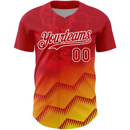 Personalized Red Yellow-White 3D Pattern Design Animal Lion Authentic Baseball Jersey Team Custom Name and Number