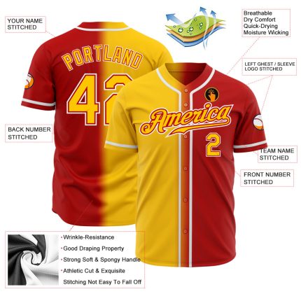 Personalized Red Yellow-White Authentic Gradient Fashion Baseball Jersey Team Custom Name and Number