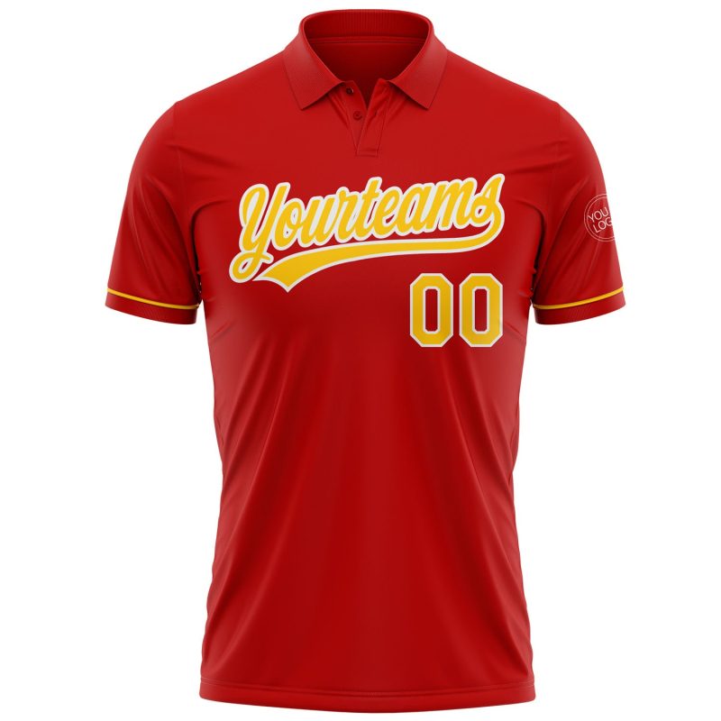 Personalized Red Yellow-White Performance Vapor Golf Polo Shirt Team Custom Name and Number