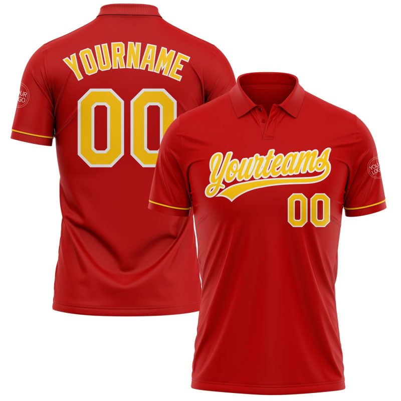 Personalized Red Yellow-White Performance Vapor Golf Polo Shirt Team Custom Name and Number