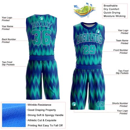 Personalized Royal Aqua-White Round Neck Sublimation Basketball Suit Jersey Team Custom Name and Number