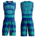 Personalized Royal Aqua-White Round Neck Sublimation Basketball Suit Jersey Team Custom Name and Number