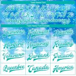 Personalized Royal Aqua-White Watercolor Forest Winter Snow Landscape 3D Pattern Design Bomber Full-Snap Varsity Letterman Jacket Team Custom Name and Number
