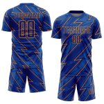 Personalized Royal Bay Orange Lightning Sublimation Soccer Uniform Jersey Team Custom Name and Number