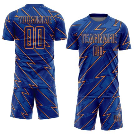 Personalized Royal Bay Orange Lightning Sublimation Soccer Uniform Jersey Team Custom Name and Number