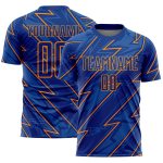 Personalized Royal Bay Orange Lightning Sublimation Soccer Uniform Jersey Team Custom Name and Number