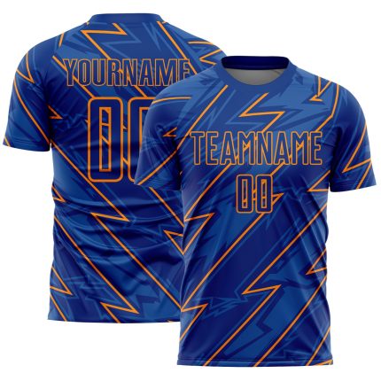 Personalized Royal Bay Orange Lightning Sublimation Soccer Uniform Jersey Team Custom Name and Number